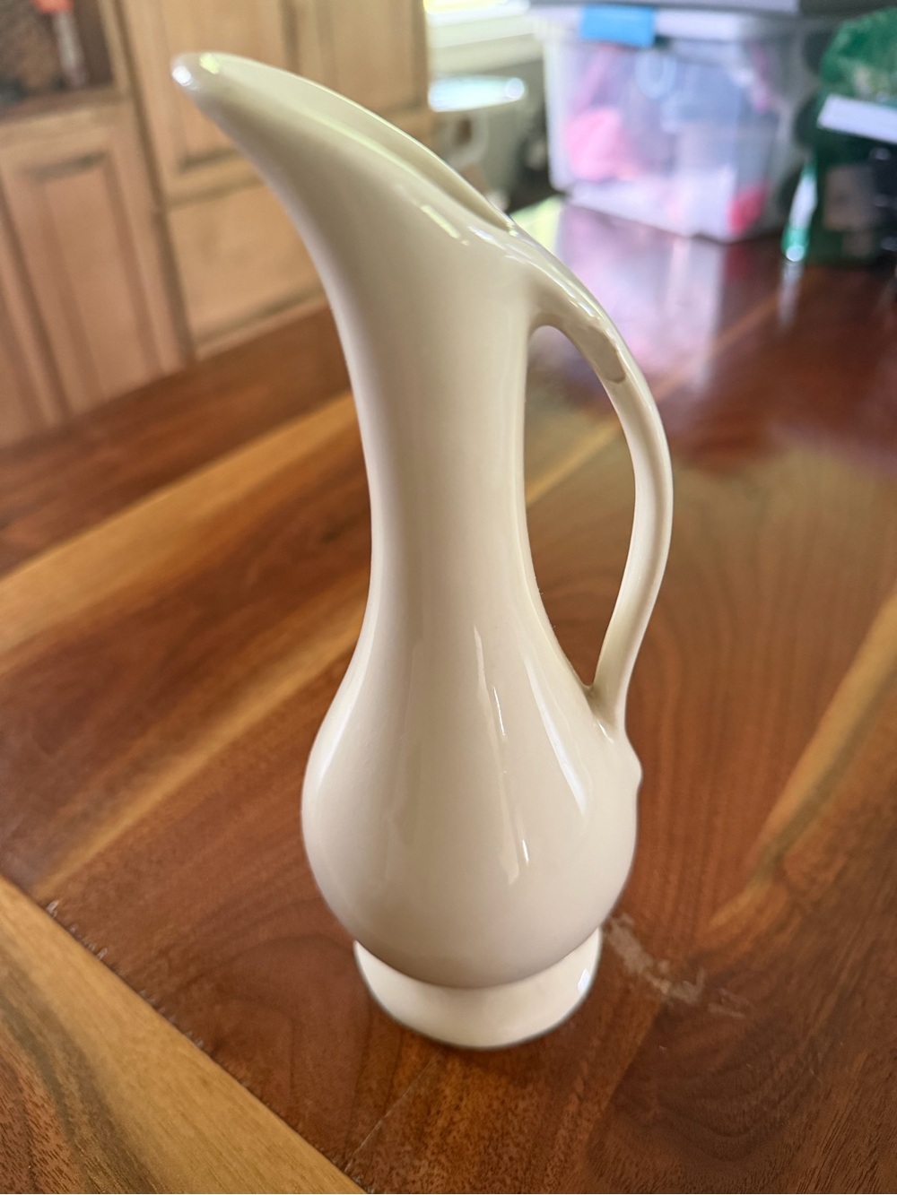 Cream Ceramic Ewer Pitcher - Elegant Curved Handle